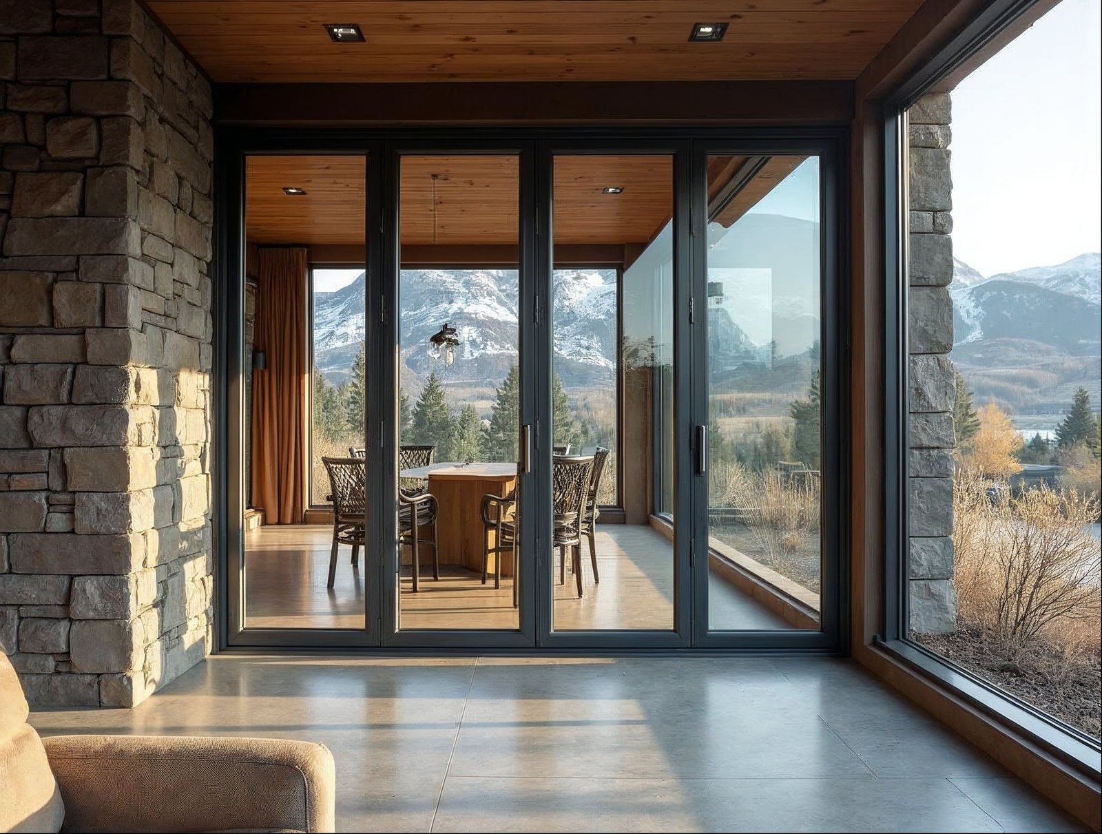 Folding glass door cost comparison showing bi-fold patio door system on a contemporary home