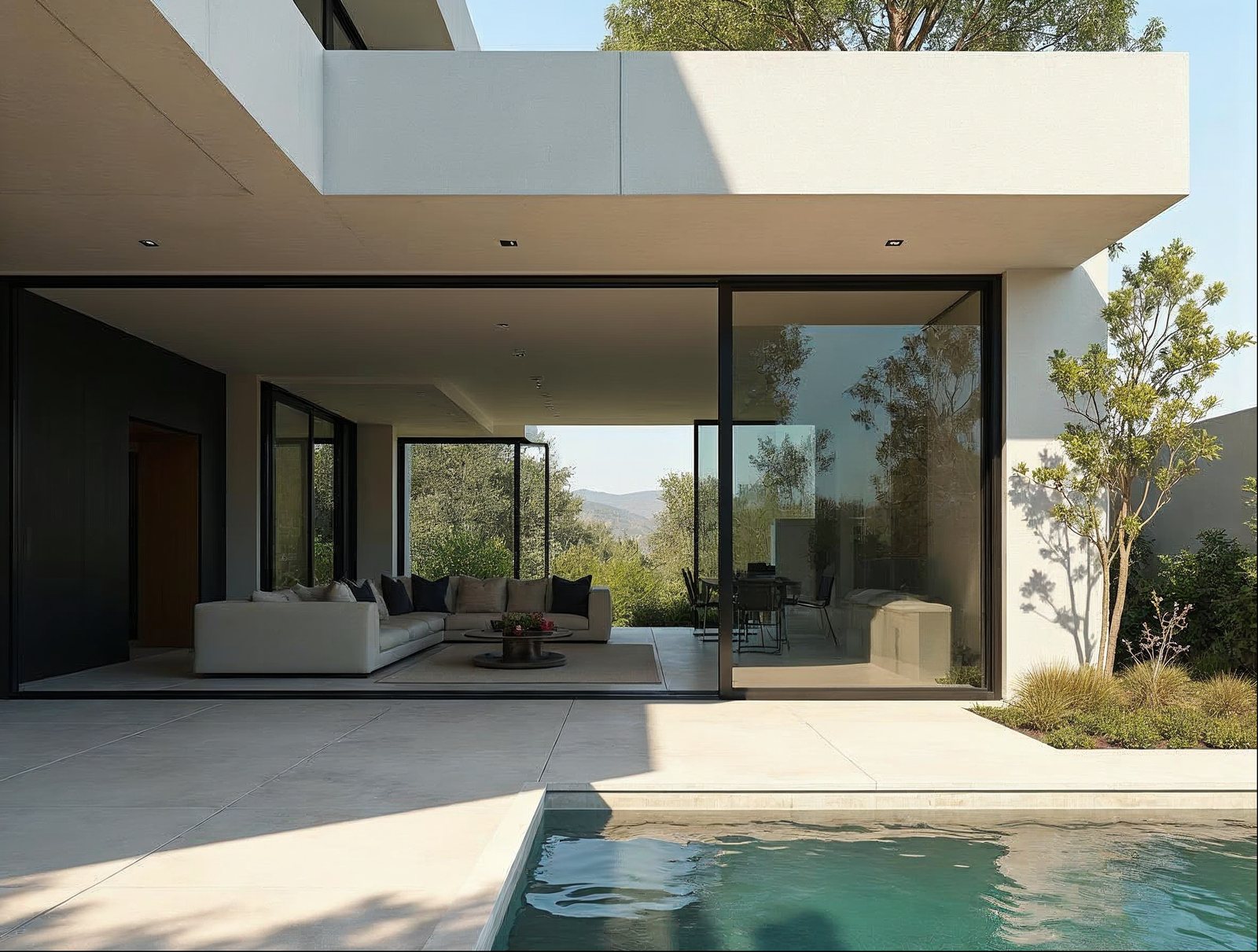 aluminum sliding door cost per square foot — 4-panel factory-direct system on a California modern home