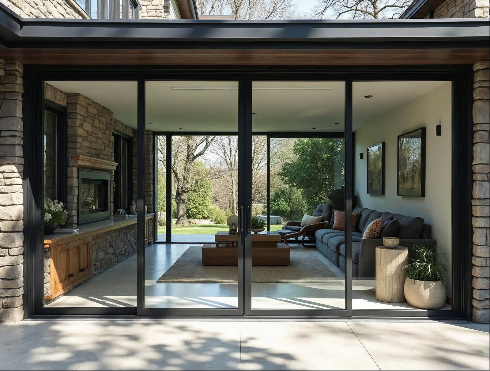 oversized sliding glass door system with maximum width configuration for large residential opening
