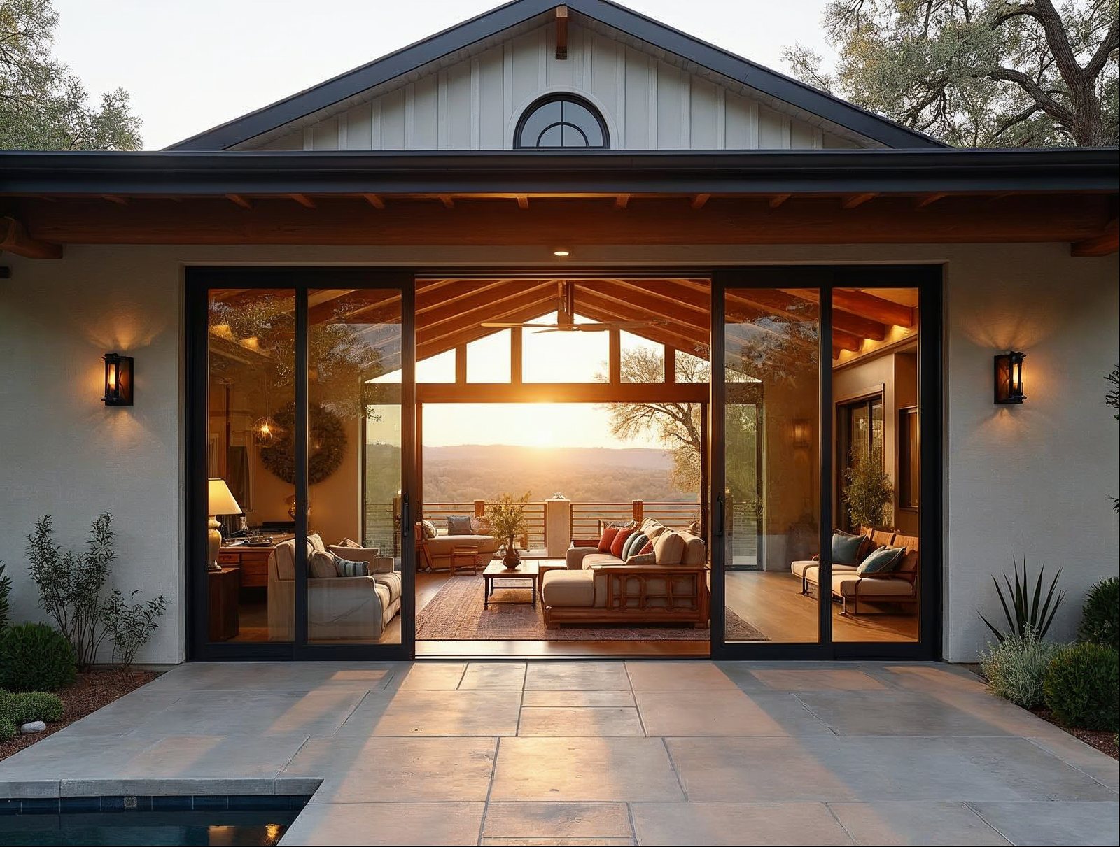 multi-slide patio door with retractable screen on wide outdoor living opening