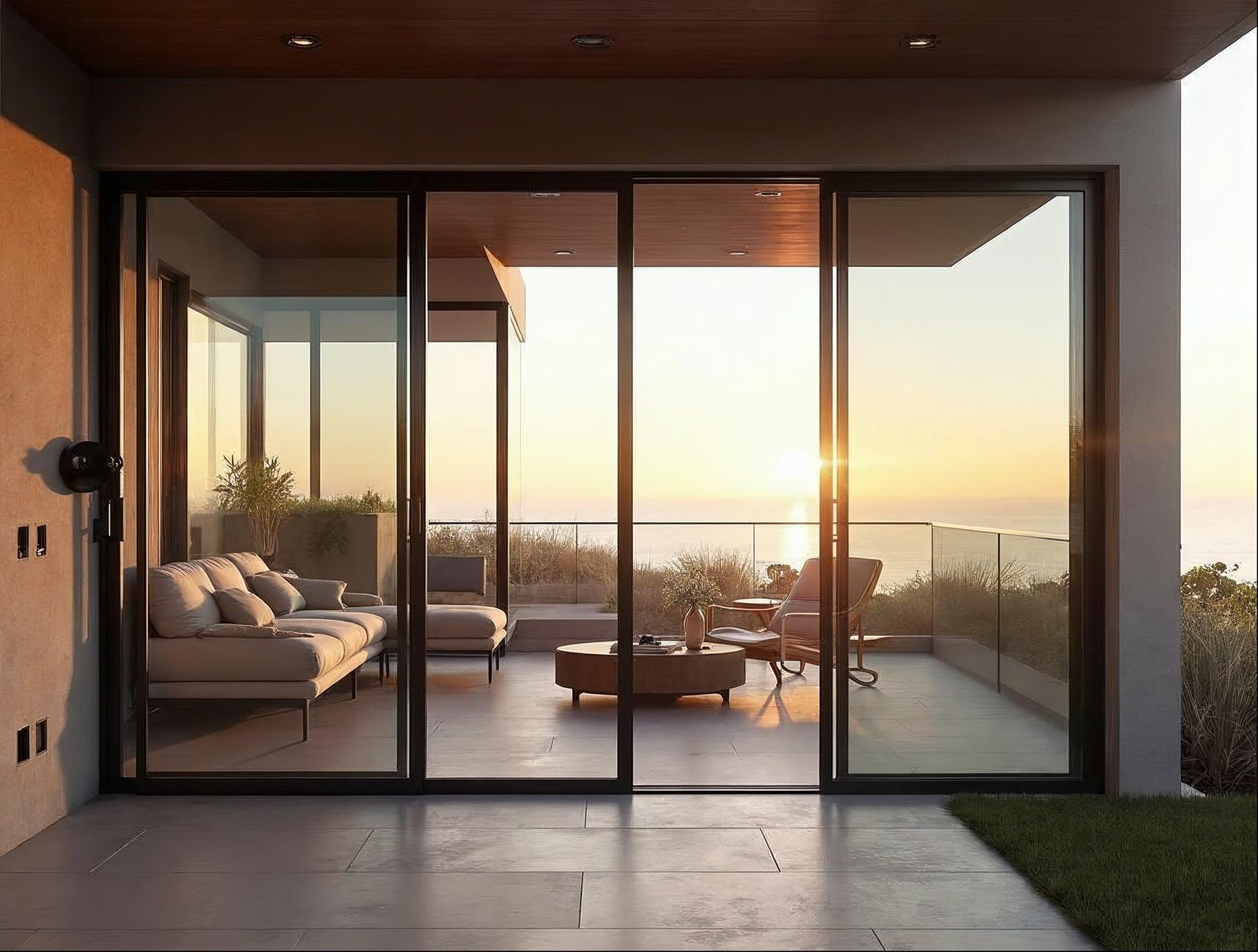 Three-panel aluminum sliding door for large openings showing narrow sightlines and maximum glass area