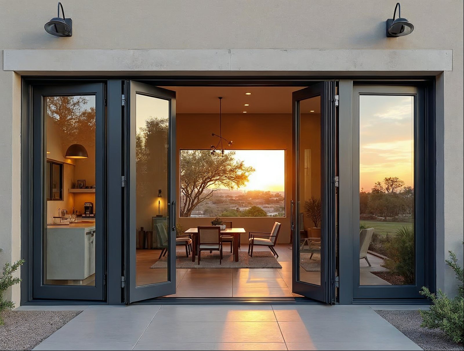 4-panel bi-fold glass wall system on a Texas contemporary home demonstrating wide opening configuration